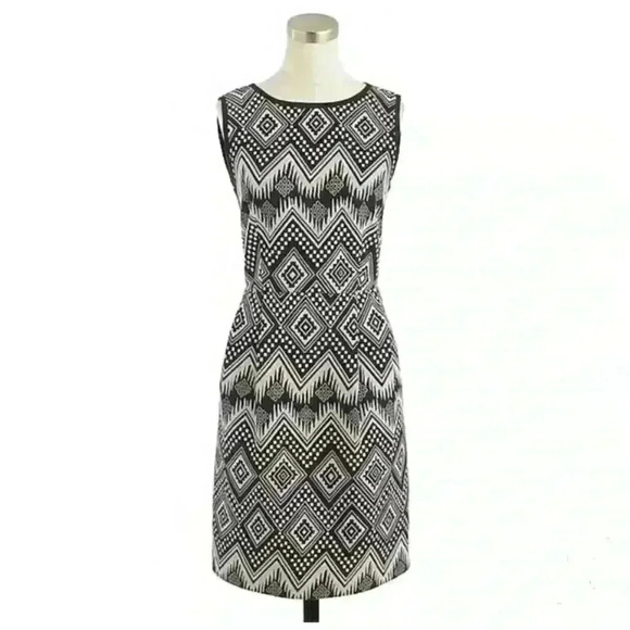 J Crew women’s dress 6 diamond ikat midi gray cream black belted excel pre-owned - Picture 3 of 14